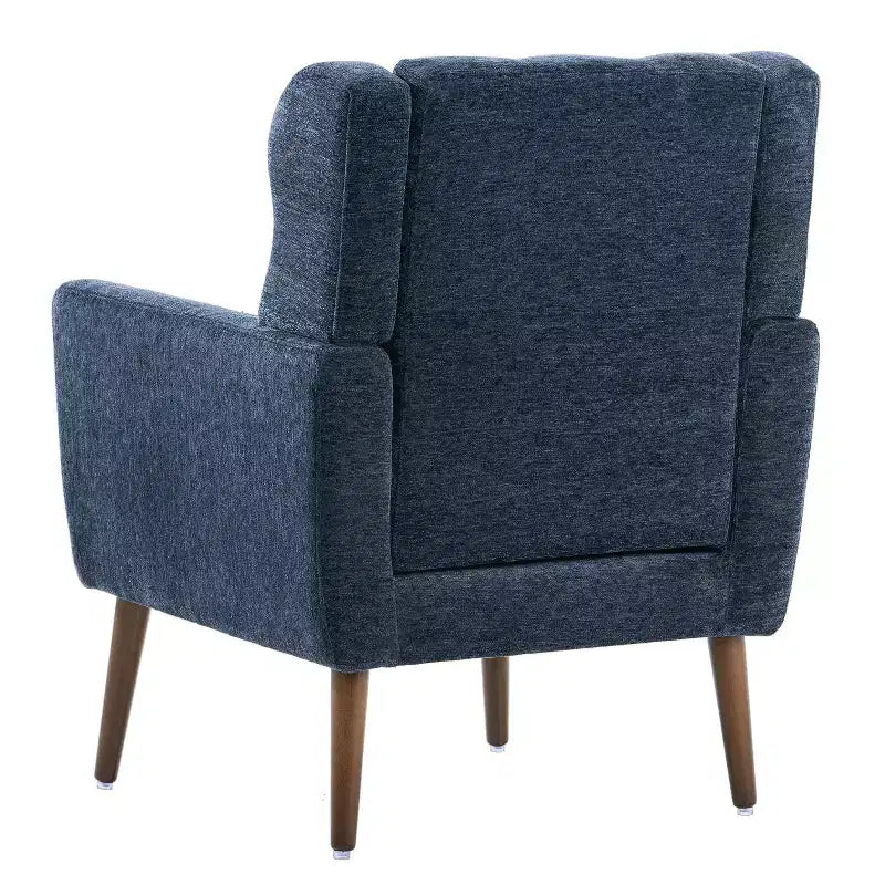 Poltroncina d'accento in ciniglia con cuscino decorativo e gambe affusolate in legno