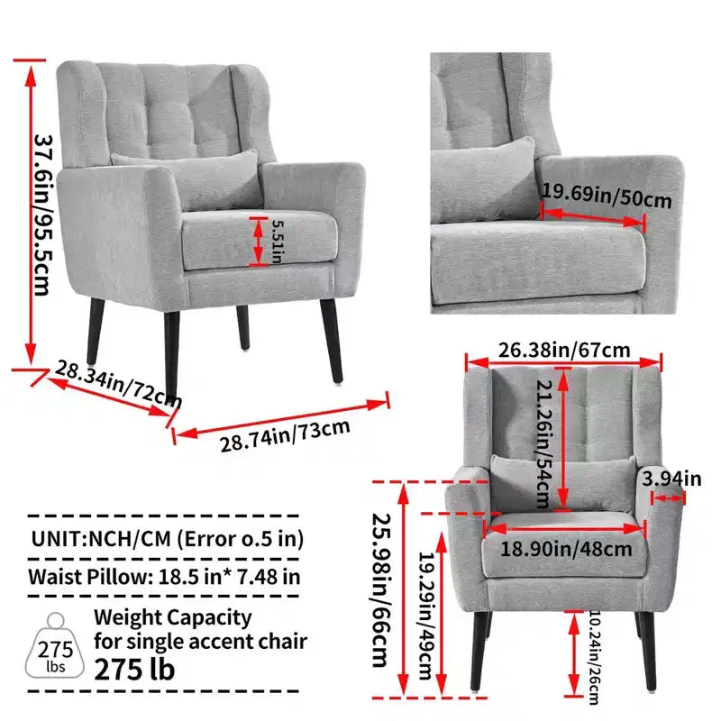 Poltroncina d'accento in ciniglia con cuscino decorativo e gambe affusolate in legno