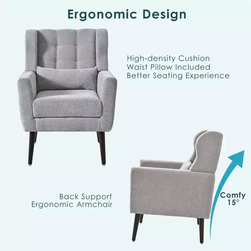 Poltroncina d'accento in ciniglia con cuscino decorativo e gambe affusolate in legno