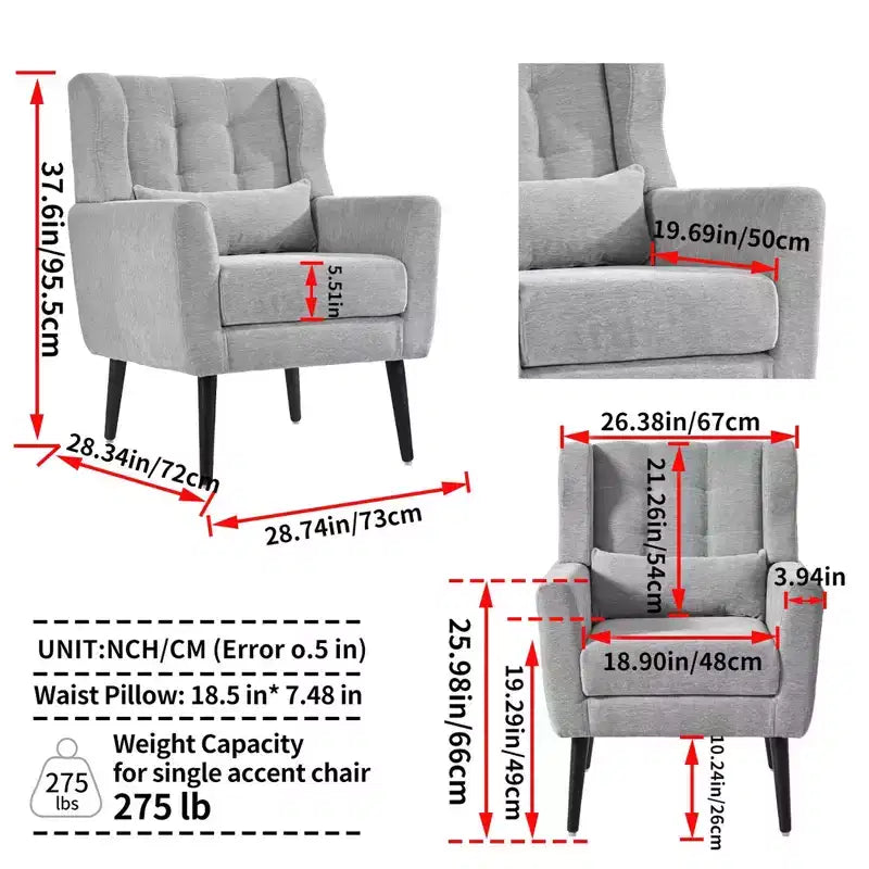 Poltroncina d'accento in ciniglia con cuscino decorativo e gambe affusolate in legno