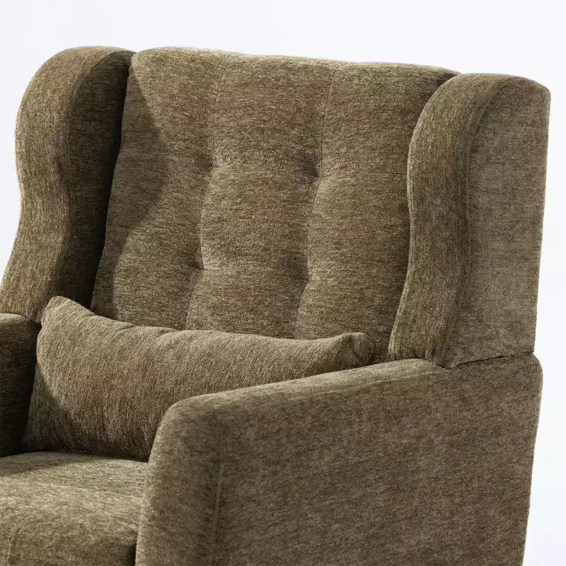 Poltroncina d'accento in ciniglia con cuscino decorativo e gambe affusolate in legno