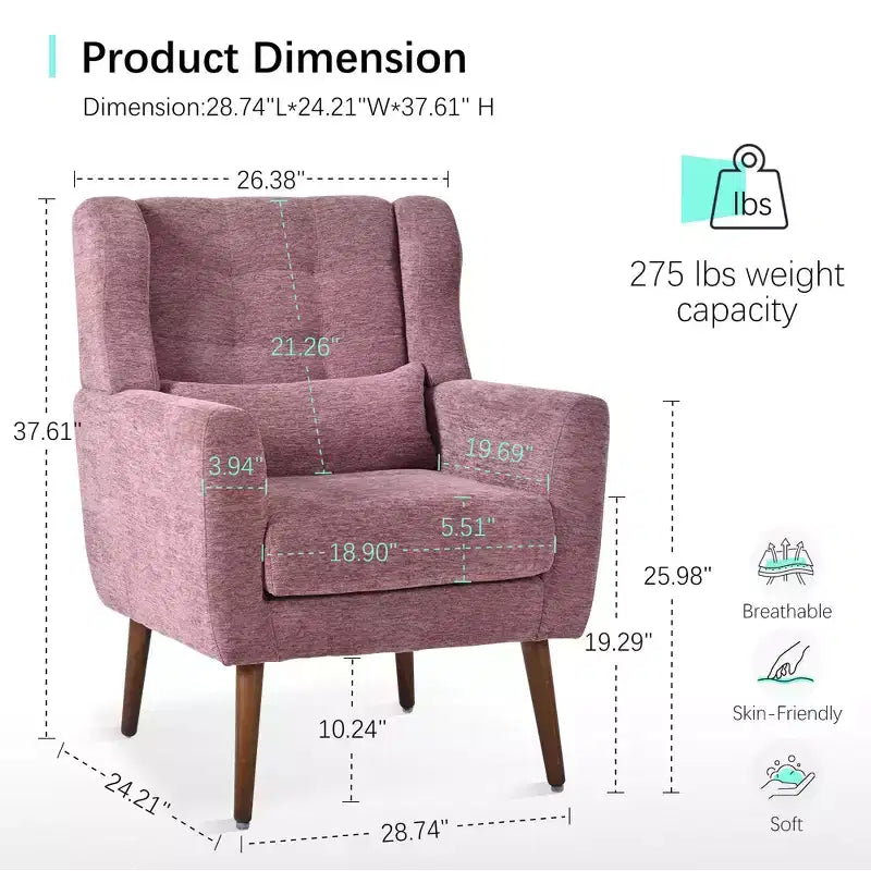 Poltroncina d'accento in ciniglia con cuscino decorativo e gambe affusolate in legno
