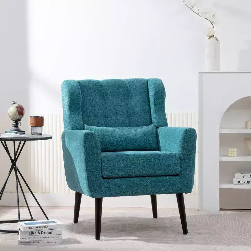 Poltroncina d'accento in ciniglia con cuscino decorativo e gambe affusolate in legno