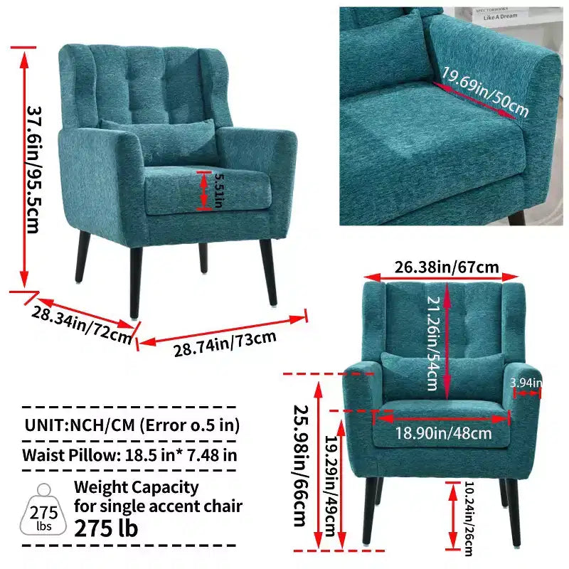 Poltroncina d'accento in ciniglia con cuscino decorativo e gambe affusolate in legno