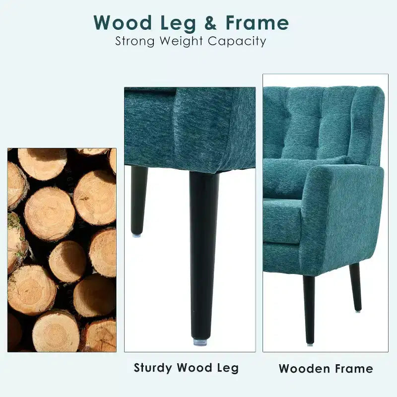 Poltroncina d'accento in ciniglia con cuscino decorativo e gambe affusolate in legno