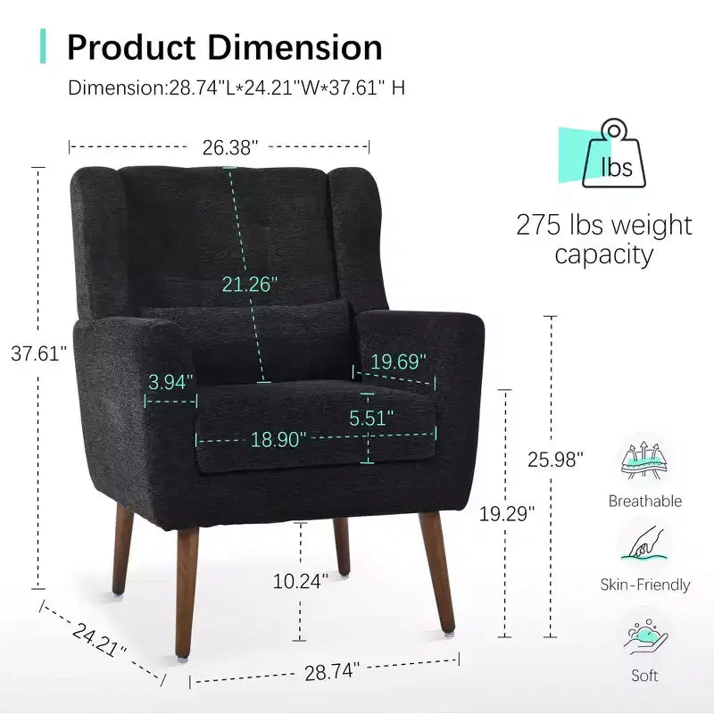 Poltroncina d'accento in ciniglia con cuscino decorativo e gambe affusolate in legno