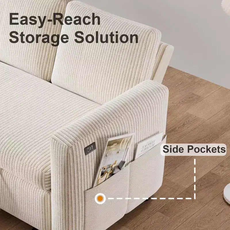 Divano Letto Estraibile a 4 Posti da 267 cm con Contenitore, Tasche Laterali e Schienale Regolabile