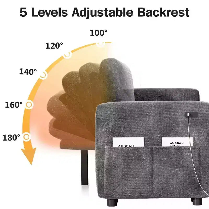 Divano Letto Estraibile a 4 Posti da 267 cm con Contenitore, Tasche Laterali e Schienale Regolabile