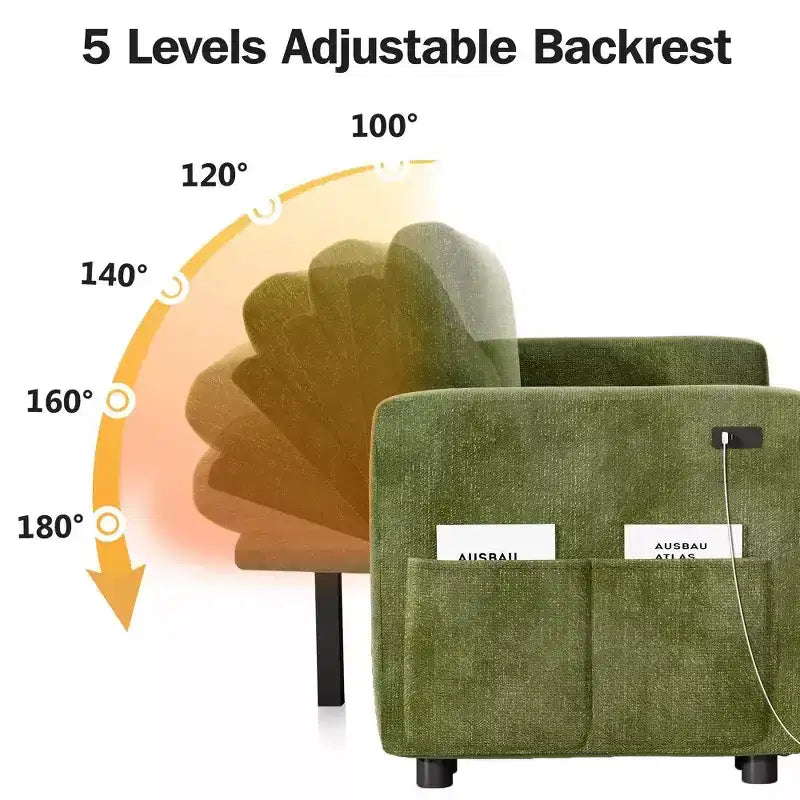 Divano Letto Estraibile a 4 Posti da 267 cm con Contenitore, Tasche Laterali e Schienale Regolabile