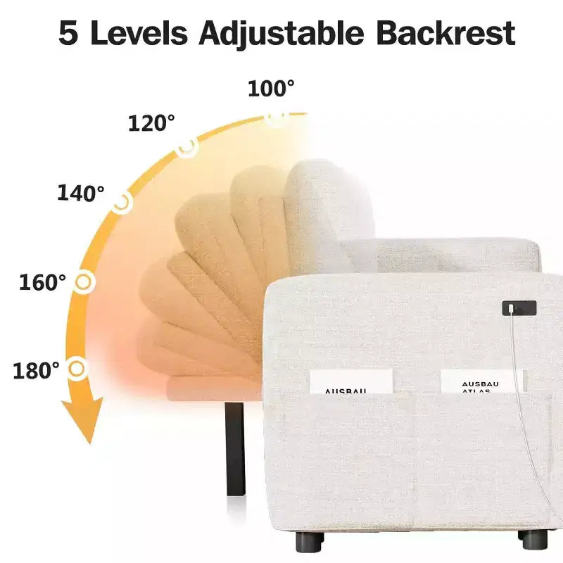 Divano Letto Estraibile a 4 Posti da 267 cm con Contenitore, Tasche Laterali e Schienale Regolabile