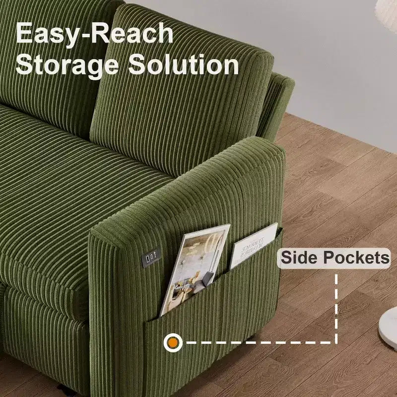 Divano Letto Estraibile a 4 Posti da 267 cm con Contenitore, Tasche Laterali e Schienale Regolabile