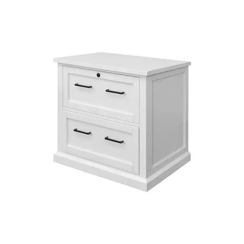 Classificatore laterale a 2 cassetti con cassetto superiore con serratura – Finitura in legno bianco