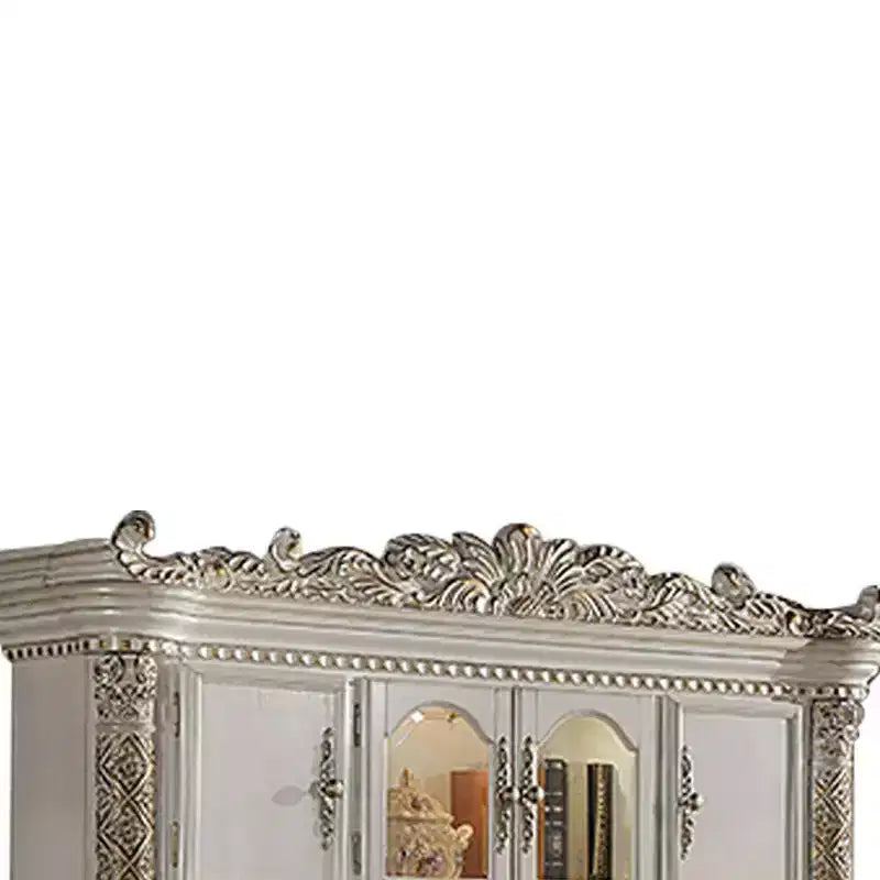 Scrivania per computer da 89" con libreria a giorno con finitura bianco anticato