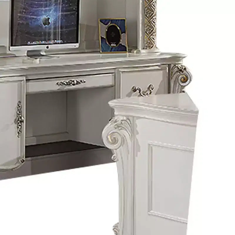 Scrivania per computer da 89" con libreria a giorno con finitura bianco anticato