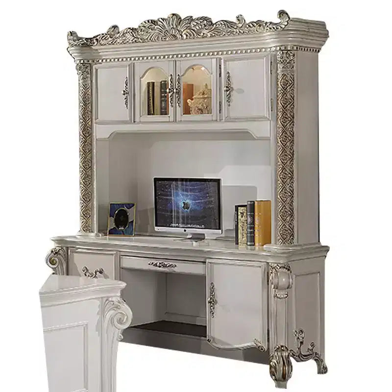 Scrivania per computer da 89" con libreria a giorno con finitura bianco anticato