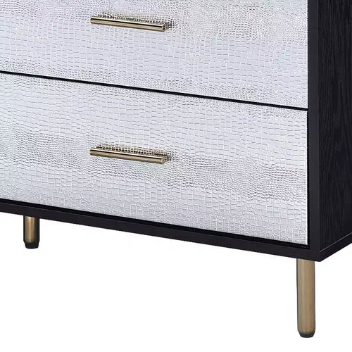 Comò a 5 cassetti da 47" in composito di legno – Finitura nera, argento e oro