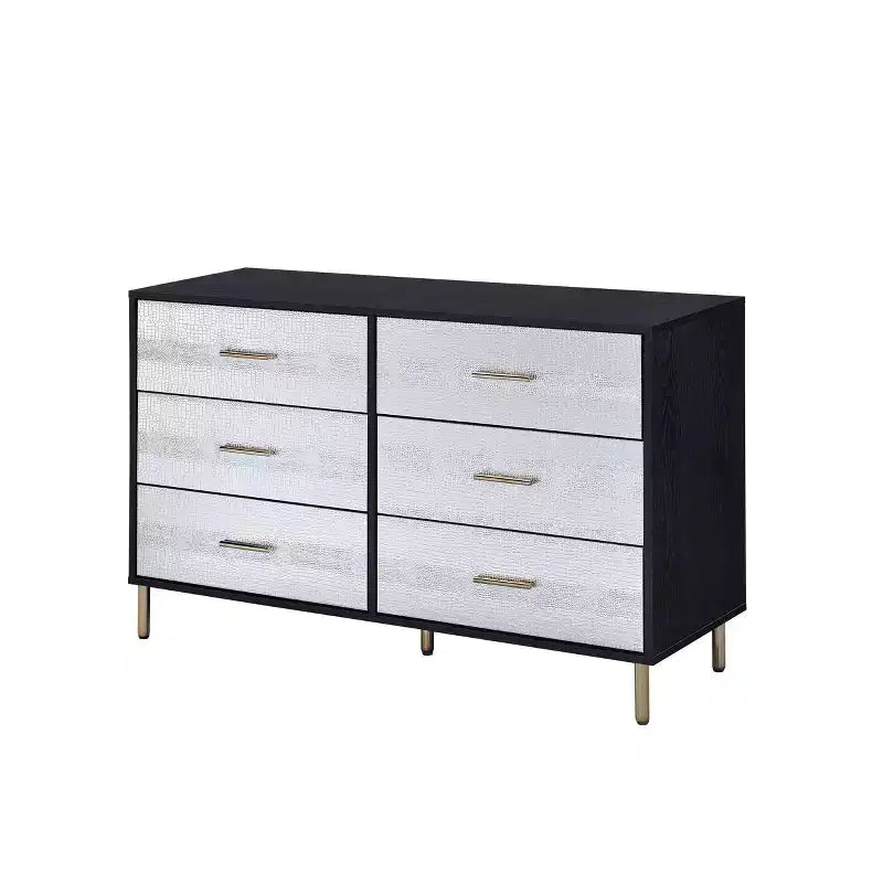 Comò a 5 cassetti da 47" in composito di legno – Finitura nera, argento e oro