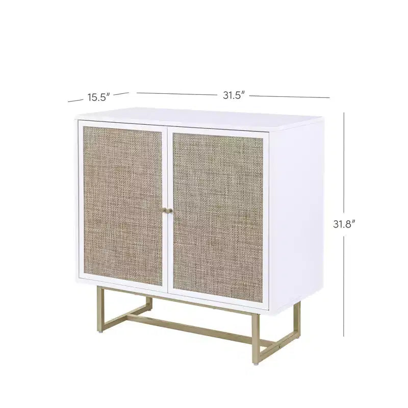 Mobile Contenitore con Ante in Rattan, Piano in Rovere e Struttura in Metallo, Altezza 81 cm
