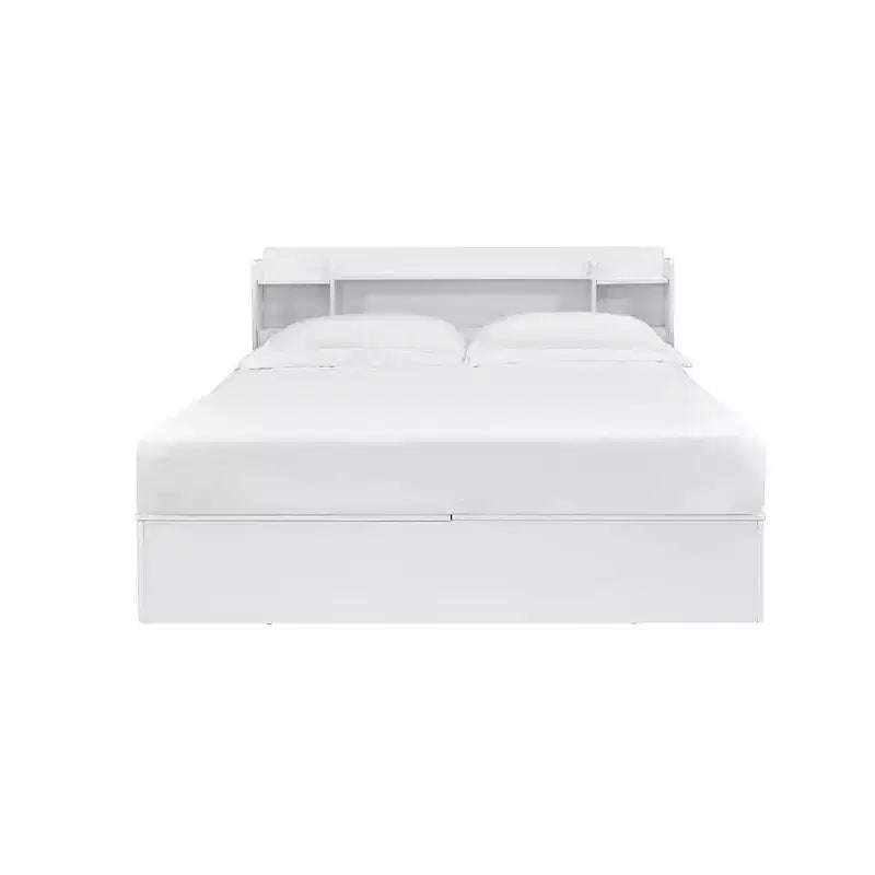 Letto matrimoniale con testiera contenitore – Finitura bianca