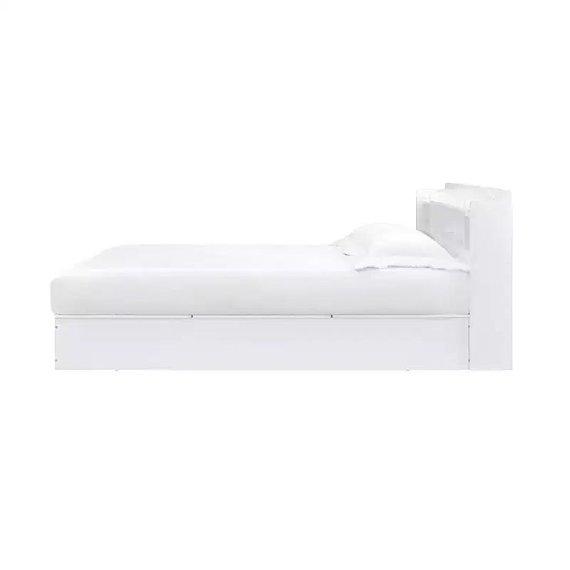 Letto matrimoniale con testiera contenitore – Finitura bianca