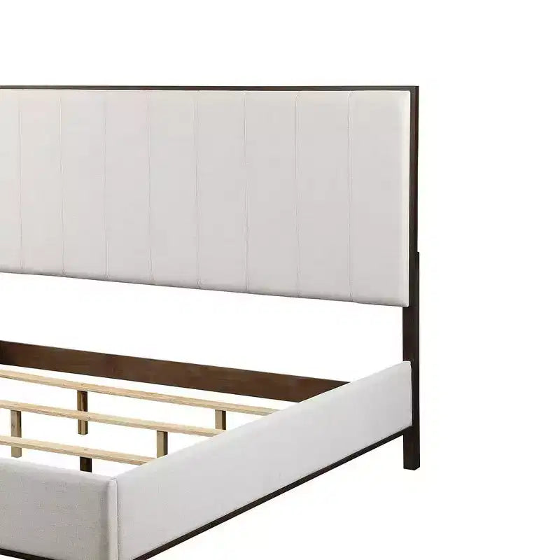 Letto a piattaforma King con testiera imbottita – Grigio chiaro, struttura in legno bicolore