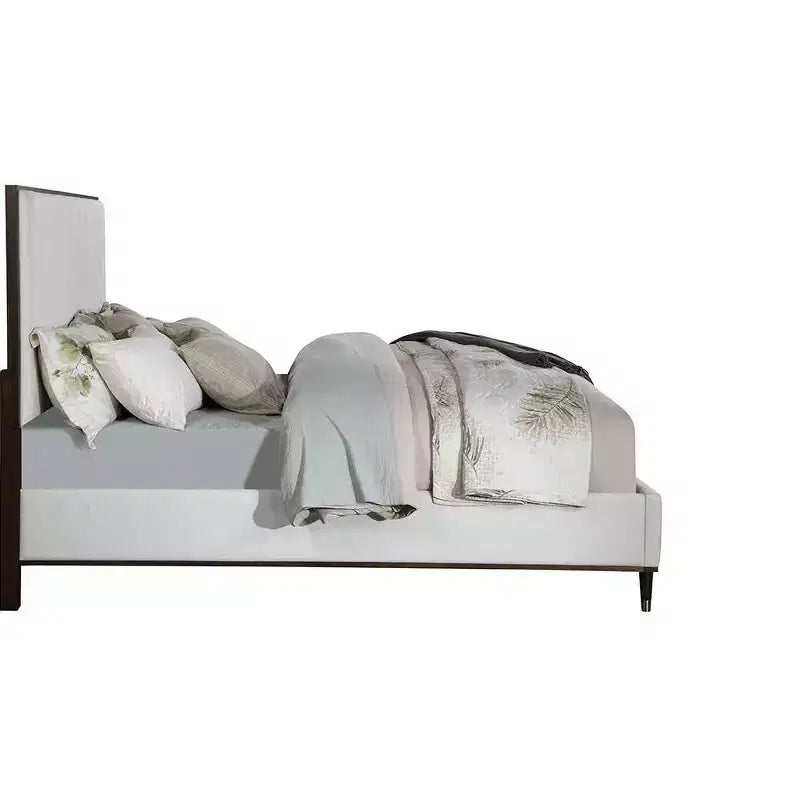 Letto a piattaforma King con testiera imbottita – Grigio chiaro, struttura in legno bicolore