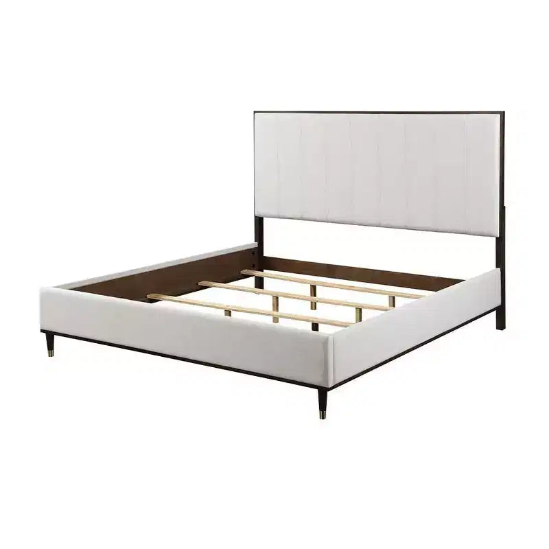 Letto a piattaforma King con testiera imbottita – Grigio chiaro, struttura in legno bicolore