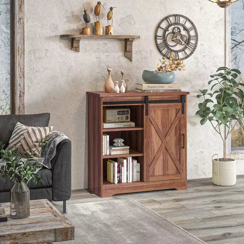 Mobile Buffet da Cucina/Bar Rustico con Anta Scorrevole a Fienile e Ripiani Regolabili, 33"