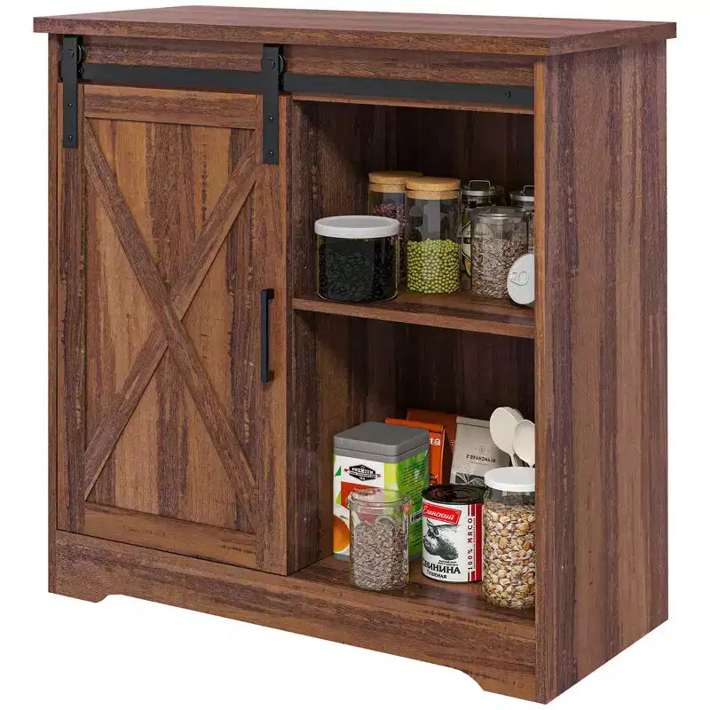 Mobile Buffet da Cucina/Bar Rustico con Anta Scorrevole a Fienile e Ripiani Regolabili, 33"