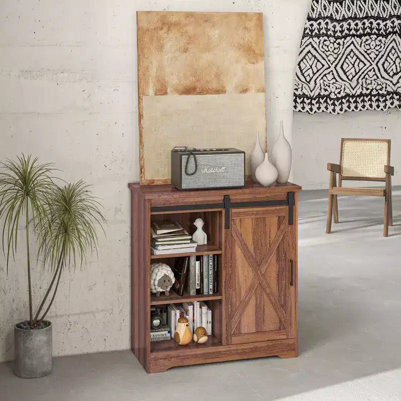 Mobile Buffet da Cucina/Bar Rustico con Anta Scorrevole a Fienile e Ripiani Regolabili, 33"