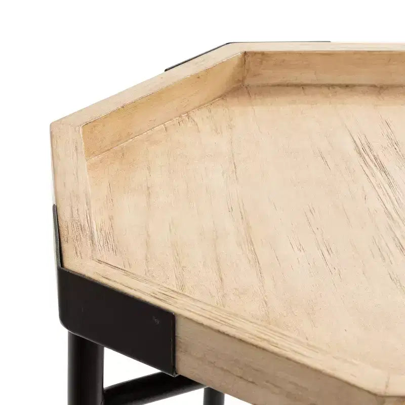 Tavolino ottagonale in legno con base in metallo, 16x14.5x24, Marrone Naturale