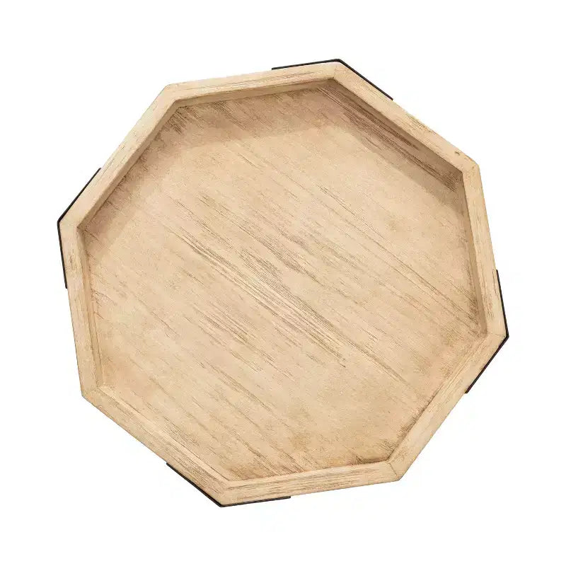 Tavolino ottagonale in legno con base in metallo, 16x14.5x24, Marrone Naturale