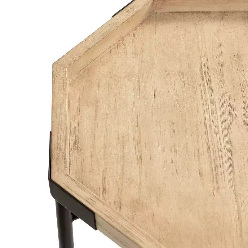 Tavolino ottagonale in legno con base in metallo, 16x14.5x24, Marrone Naturale