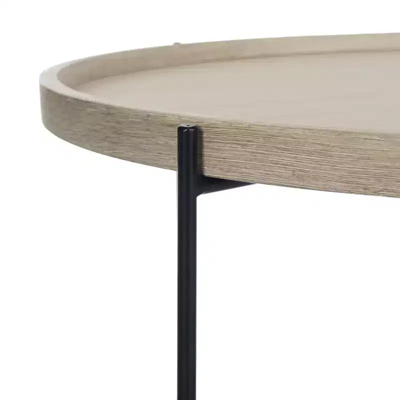 Tavolino rotondo d'accento – Piano beige con base in metallo nero