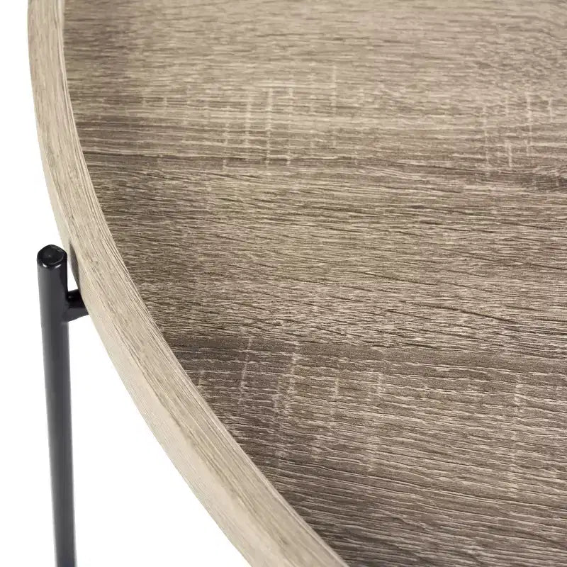 Tavolino rotondo d'accento – Piano beige con base in metallo nero