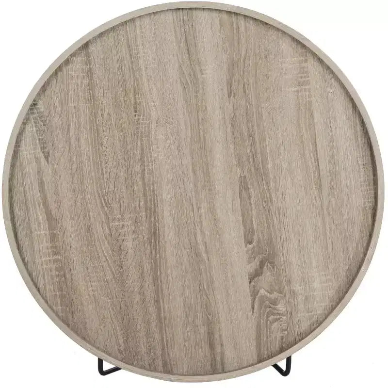 Tavolino rotondo d'accento – Piano beige con base in metallo nero