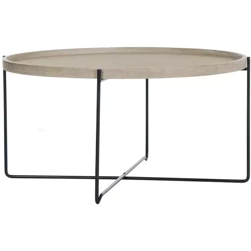 Tavolino rotondo d'accento – Piano beige con base in metallo nero