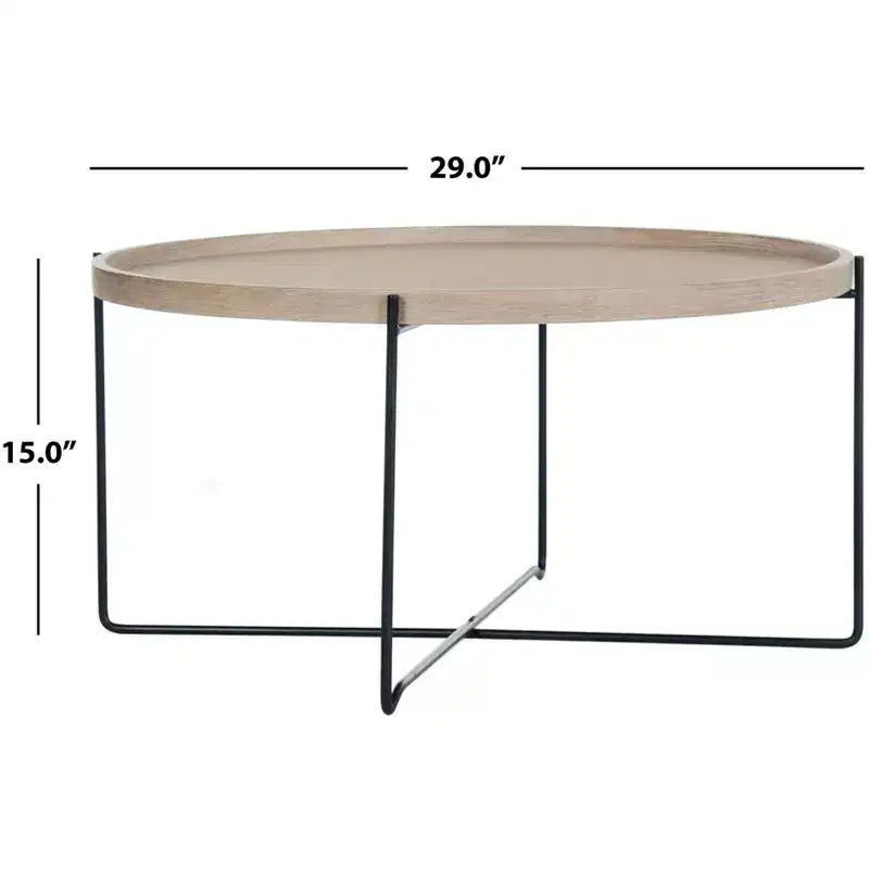 Tavolino rotondo d'accento – Piano beige con base in metallo nero